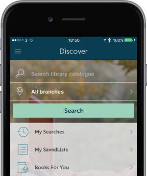 Discover screen of Spydus mobile app showing Search optin