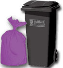 Black bin and purple sacks