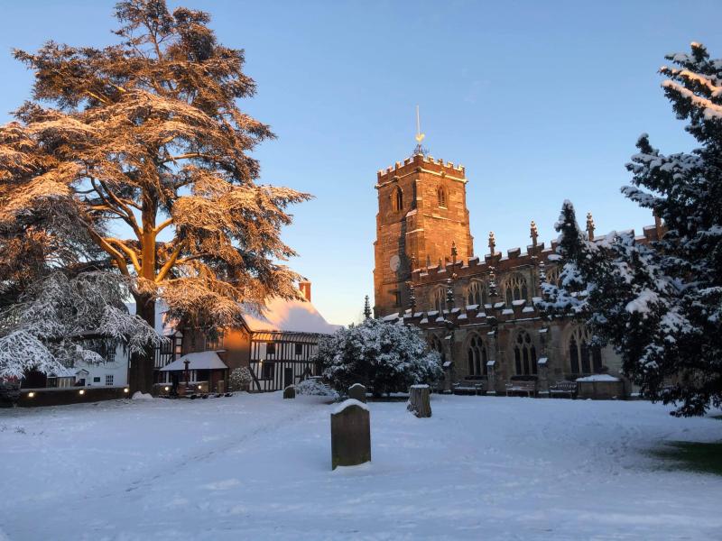 photo of church in the snow
