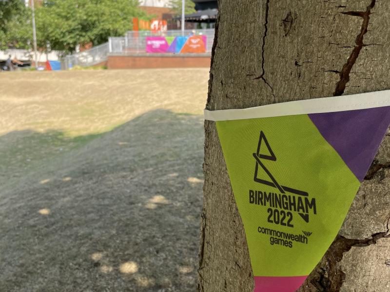 photo of commonwealth games bunting on a tree