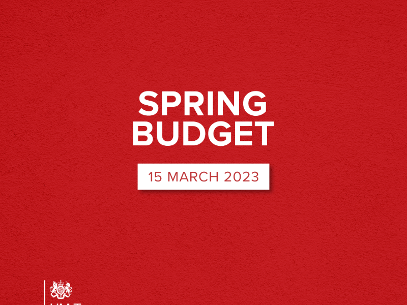 Spring Budget 15 March 2023 on a red background