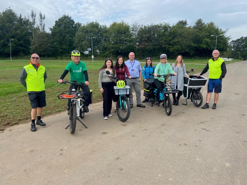 Organisers and attendees at the e-cargo bike demonstration at Tudor Grange Park