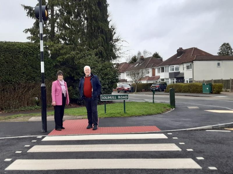 Cllr Grinsell and Cllr Hawkins at the Solihull Road zebra crossing