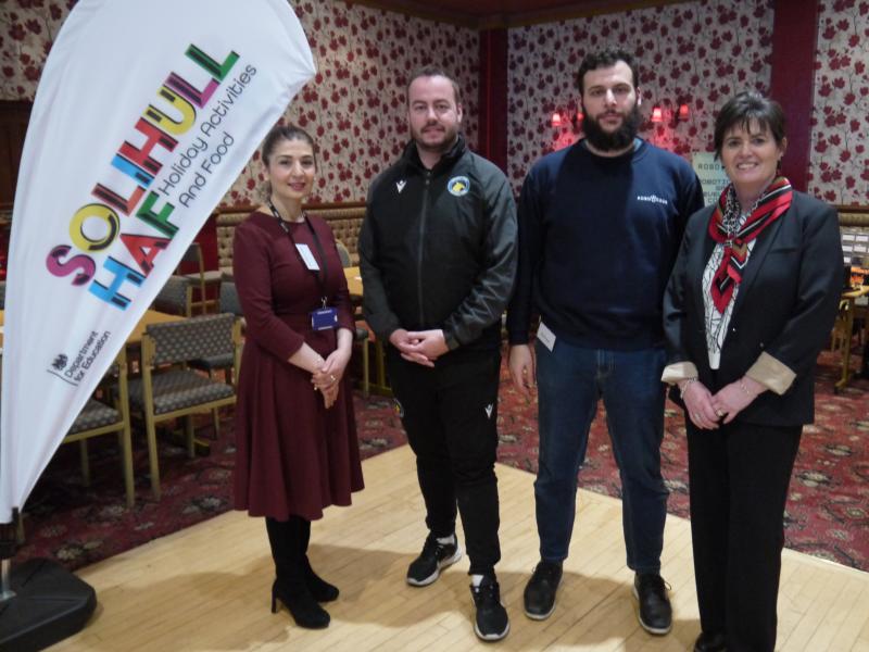 Left to right: Councillor Wazma Qais - Cabinet Member for Communities, Joe Butler -Solihull Moors Foundation, Khaled Ayad - Robocode and Councillor Karen Grinsell - Cabinet Member for Children’s Services and Deputy Leader