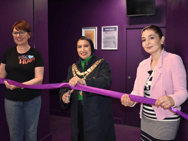 Pop Voices and Boogaloo Babes member Anya Small, The Mayor of Solihull Councillor Shahin Ashraf MBE, and Solihull Council Councillor Wazma Qais