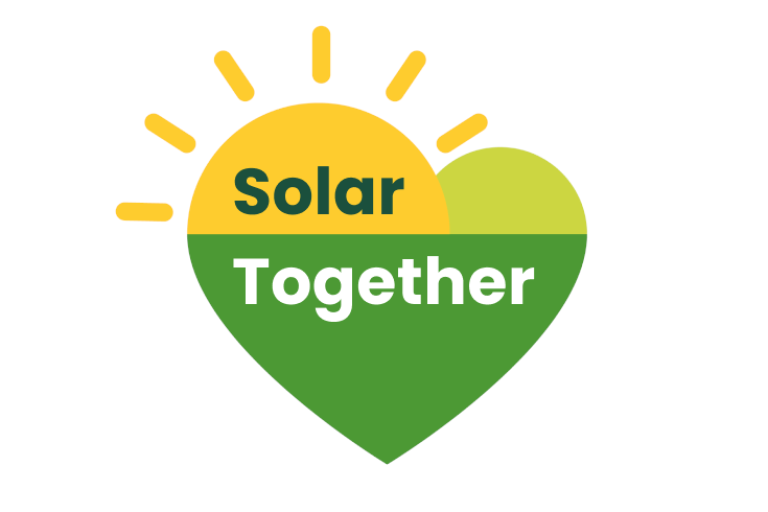 Green and yellow heart containing Solar Together