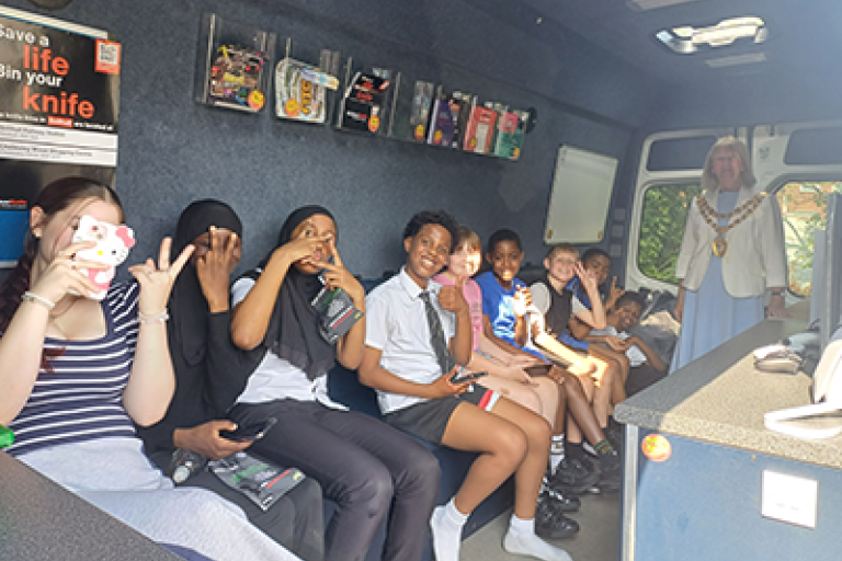 photo of young people in the youth bus