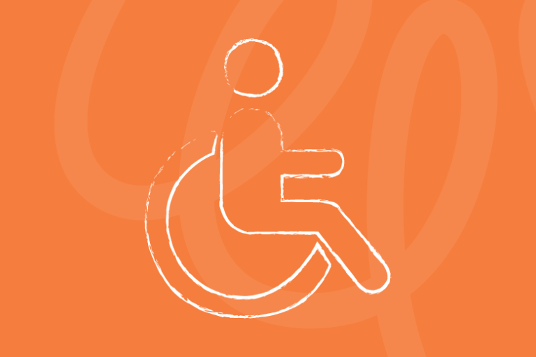 Chalk style drawing of disabled symbol on orange background