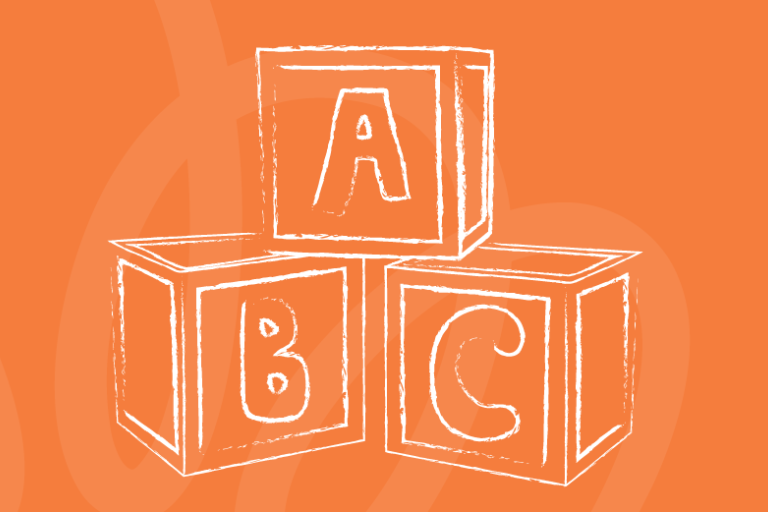 Chalk style drawing of menu blocks on orange background