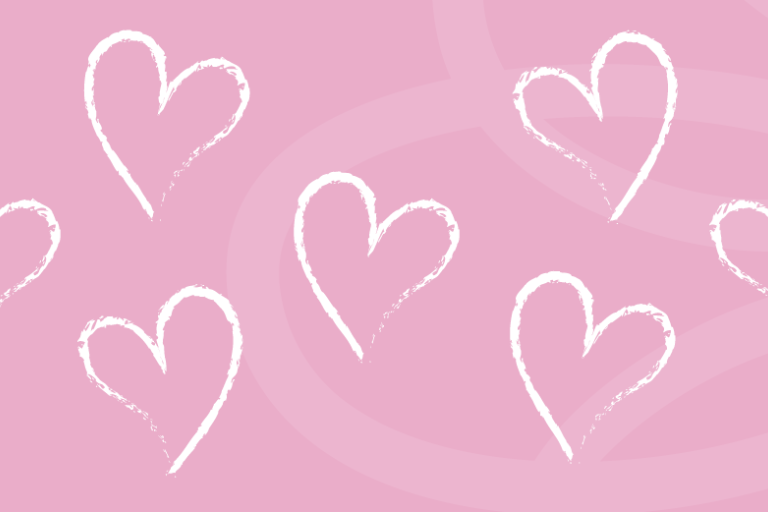 Chalk style heart drawings on pink background