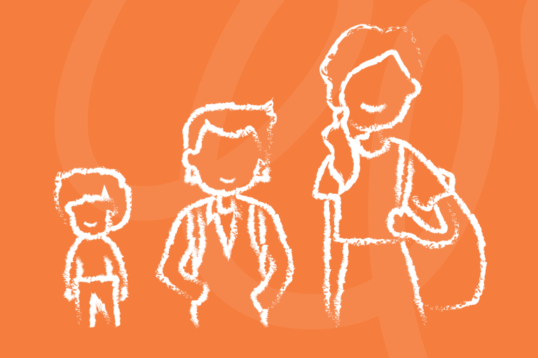 Chalk style drawing of child growing up through age groups