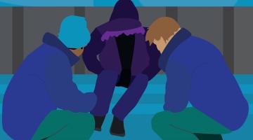 Graphic of members of the rough sleeper outreach team helping someone