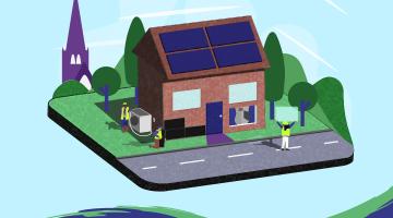 A graphic of a house being retrofitted with the 'Your Future Solihull' logo
