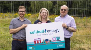 Picture - left to right: Adrien Grubb (Senior Consulting Engineer at SEL) Gemma Dyson (Pre-Construction Director at Vital Energi), Councillor Andy Mackiewicz, Portfolio Holder for Climate Change and Planning, Solihull Council. Image Source, Vital Energi