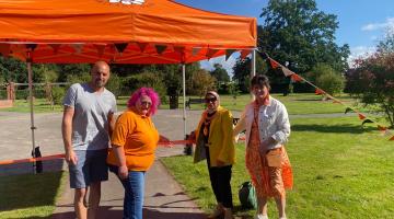 : Neil (Green Rooms Landscaping), Wendie (Chair of Friends of Shirley Park), The Mayor of Solihull and Cllr Karen Grinsell opening the refreshed rose garden