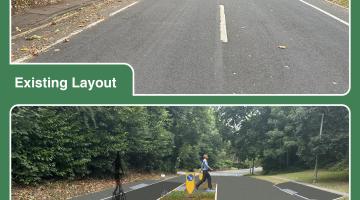A key intervention on the proposed Knowle to Solihull route, showing the existing and proposed layout