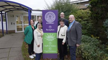 Marie Meehan, Solihull Mayor Shahin Ashraf MBE, Kat Dockery, Stephen Steinhaus, Cllr Karen Grinsell and James Morris at the launch of the Apollo Centre
