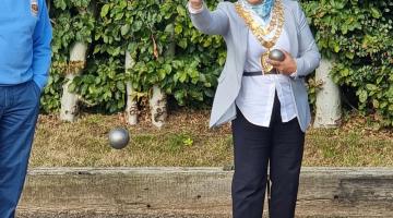 The Mayor playing Petanque with members of the Blossomfield Club