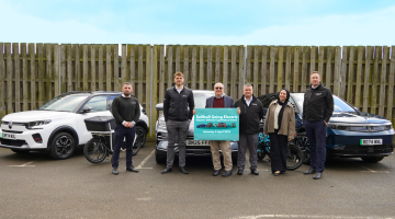 Cllr Mackiewicz with exhibitors from Citroën, BYD and Vauxhall