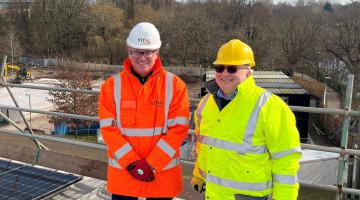  (Left) Simon Jones: Regional Manager, Vital Energi (Right) Cllr Andy Mackiewicz: Solihull Council, Portfolio Holder for Climate Change and Planning, overlooking the new energy centre site in Solihull.