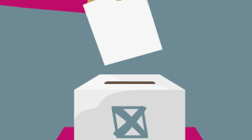 A graphic of a person using a ballot box