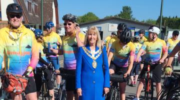 The Mayor attending one of her charity launch events - pictured with riders before a charity bike ride in support of the Cameron Grant Memorial Trust