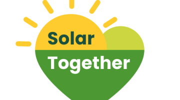 Solar Together logo with a green and yellow heart shining like the sun.
