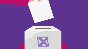 A graphic of a hand putting a ballot paper into a ballot box