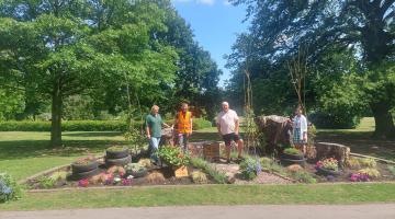Part of the team involved in the delivery of the flower bed: (left to right) Katie Hughes from Newlands Bishop Farm, Lewis Hayden from Veolia, Councillor Ken Hawkins and Shameena Howles from Solihull Council.