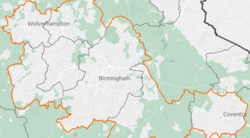 The West Midlands area on a map