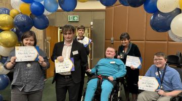 Cllr Karen Grinsell with the winner and runners up for child of the year at the SEND awards 2025