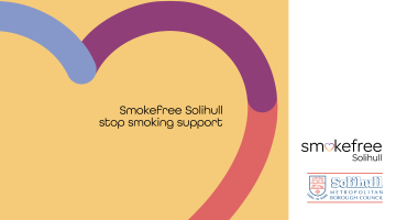 An image of a heart on a yellow background, with the text Smokefree Solihull, stop smoking support
