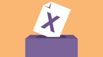 A ballot box with a piece of paper and an X on it.