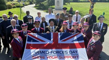The Mayor of Solihull, Cllr Sardul Marwa, with local dignitaries, members of the public, and pupils from Kingswood School.