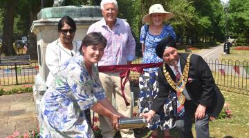 Leader of the Council, Cllr Karen Grinsell, the Mayoress, Cllr Ken Hawkins, Gail Horton, and the Mayor of Solihull, Cllr Sardul Marwa MBE JP