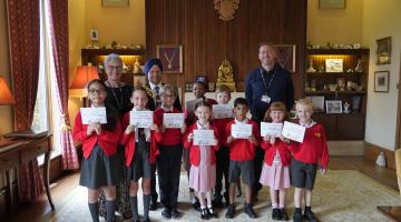 Kineton Green Primary School pupils with the Lord Mayor of Solihull and two teachers