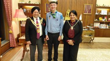 Mayor with new sea scout and Mayoress