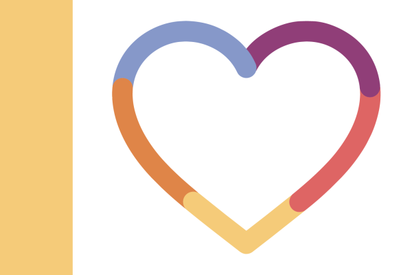 A coloured heart next to a orange banner