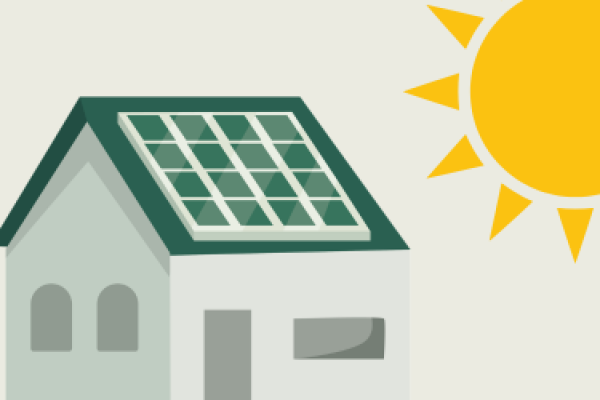 Drawn house with sun in the background