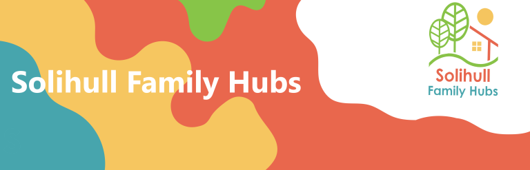 Solihull Family Hubs logo across coloured background
