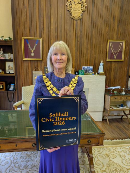 Cllr Annette Mackenzie, Mayor of Solihull - promoting the Civic Honours Awards