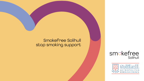 An image of a heart on a yellow background, with the text Smokefree Solihull, stop smoking support