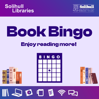 Poster for book bingo of a bingo card on a purple background