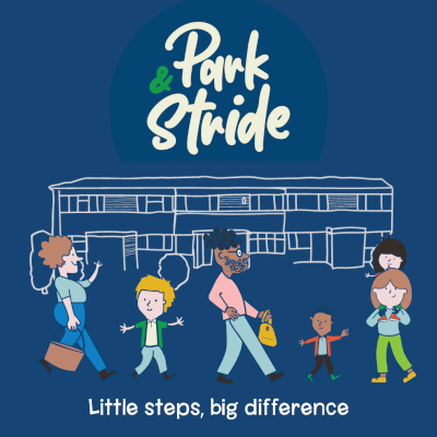 Mix of adult and child characters on a drawn background of a school with the strapline 'Little steps, big difference'