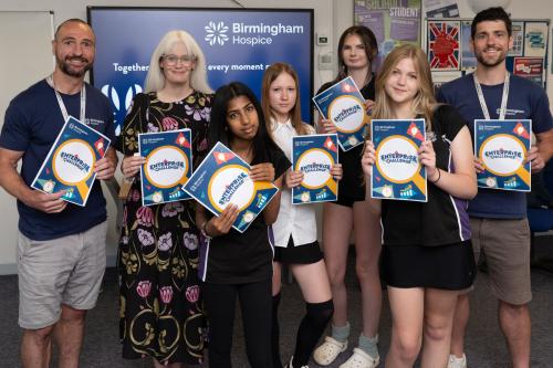 Students with Councillor Delaney and staff from Birmingham Hospice at the workshop